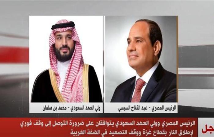 الرئيس السيسي وولي العهد السعودي يتوافقان على ضرورة وقف إطلاق النار بغزة